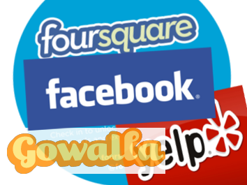 Facebook, foursquare, Yelp, Gowalla social media checkin sites